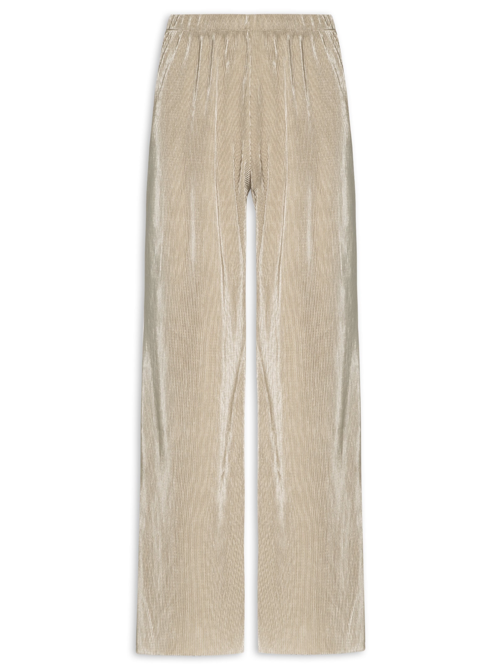 Calça Feminina Pantalona Plissada Bege Market 33