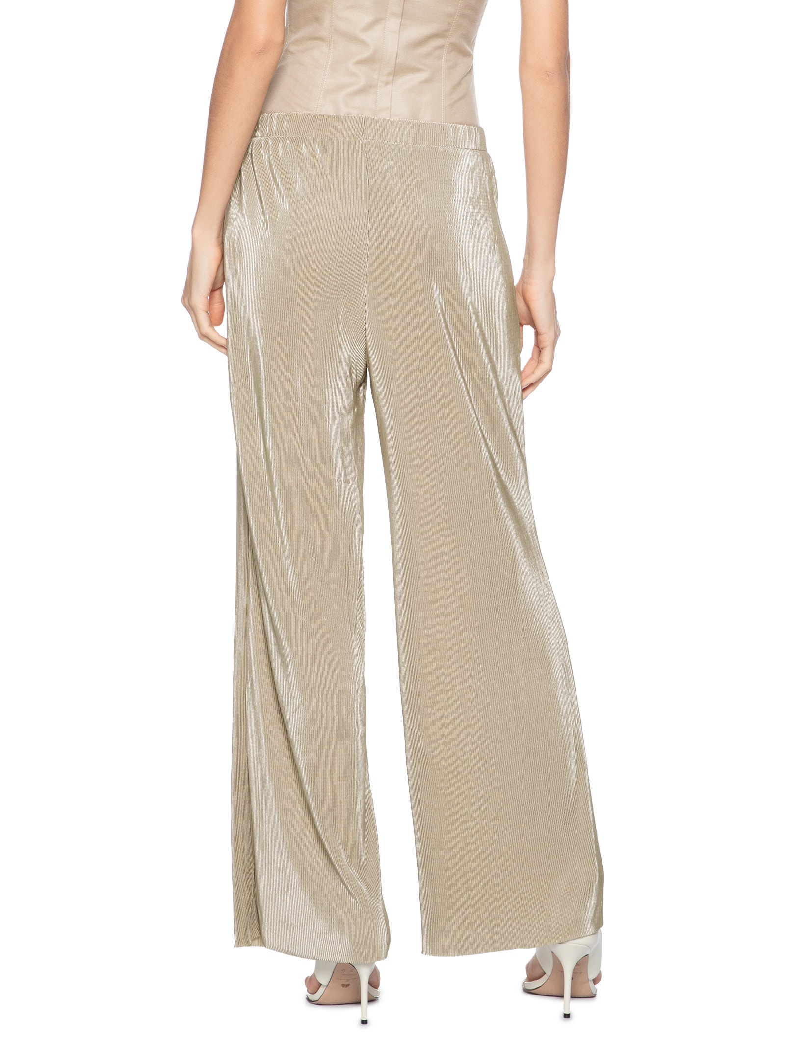 Calça Feminina Pantalona Plissada Bege Market 33