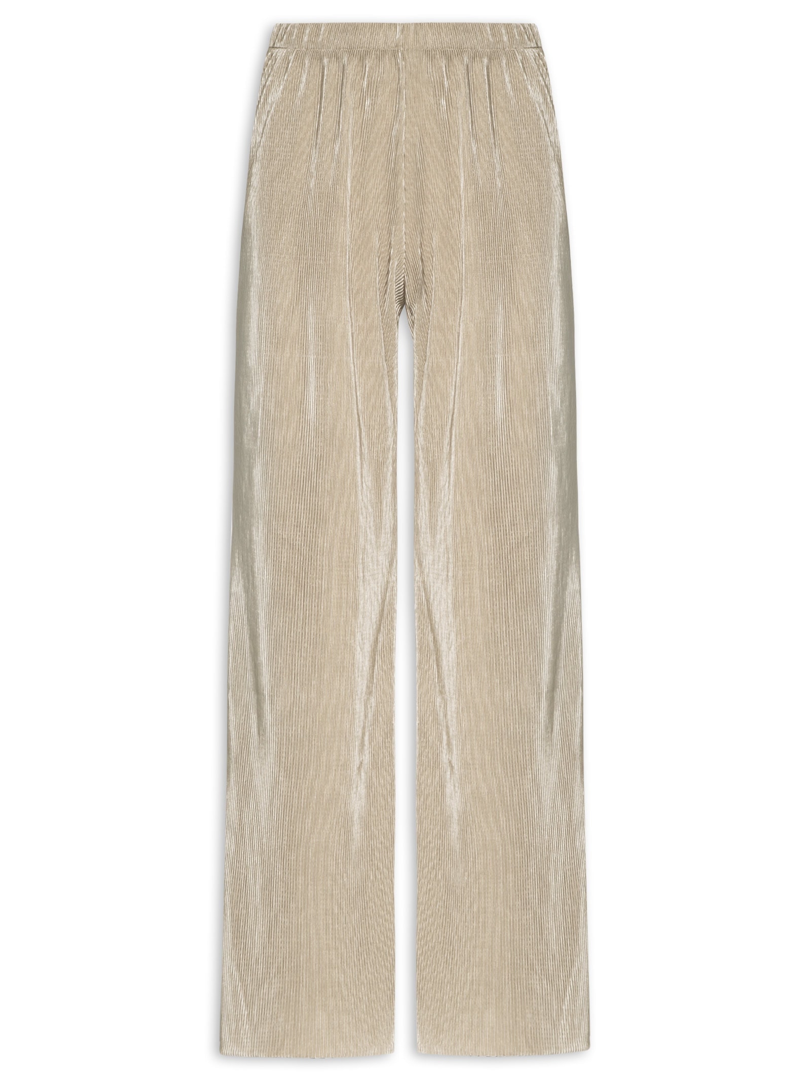 Calça Feminina Pantalona Plissada Bege Market 33