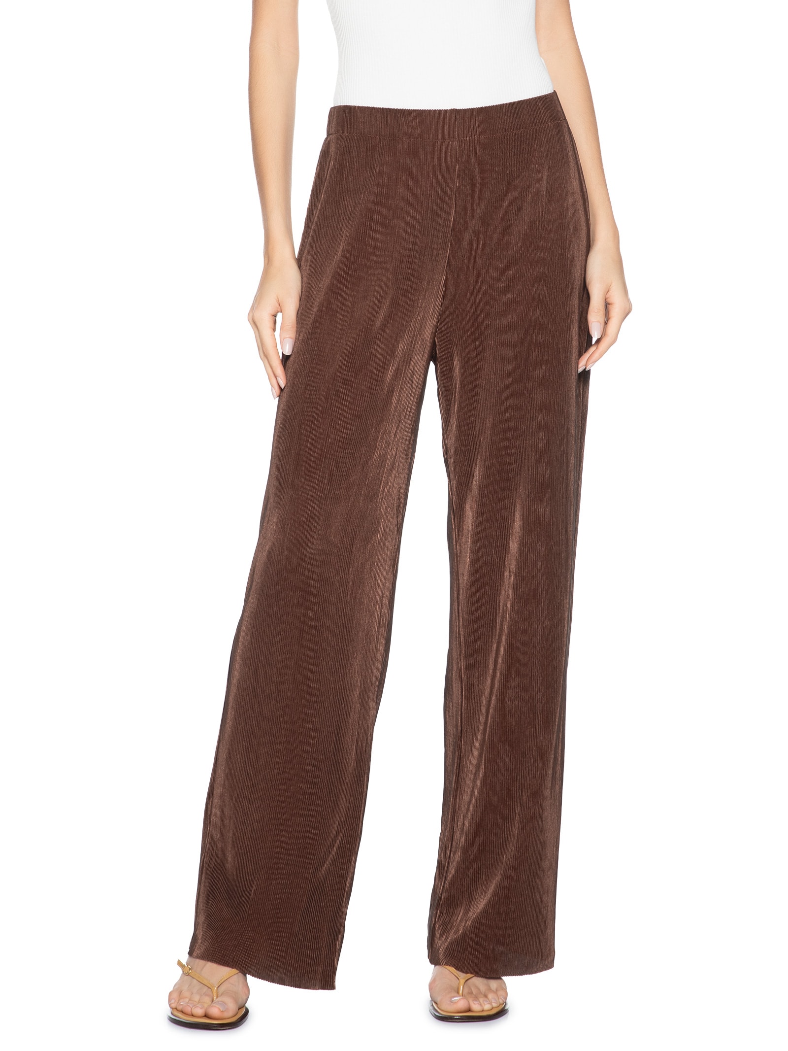 Calça Feminina Pantalona Plissada Marrom Market 33