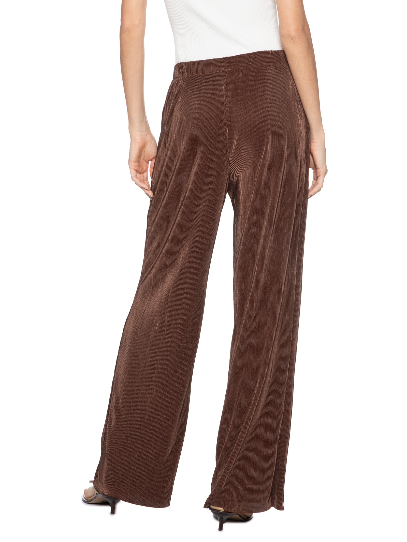 Calça Feminina Pantalona Plissada Marrom Market 33