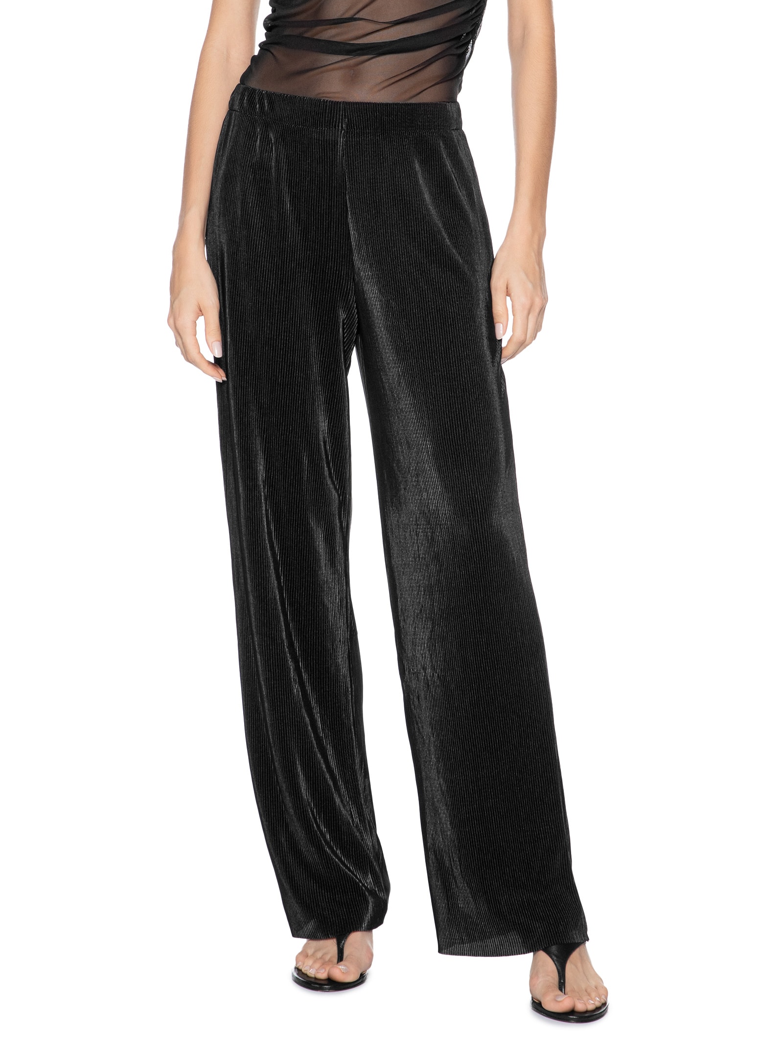 Calça Feminina Pantalona Plissada Preto Market 33