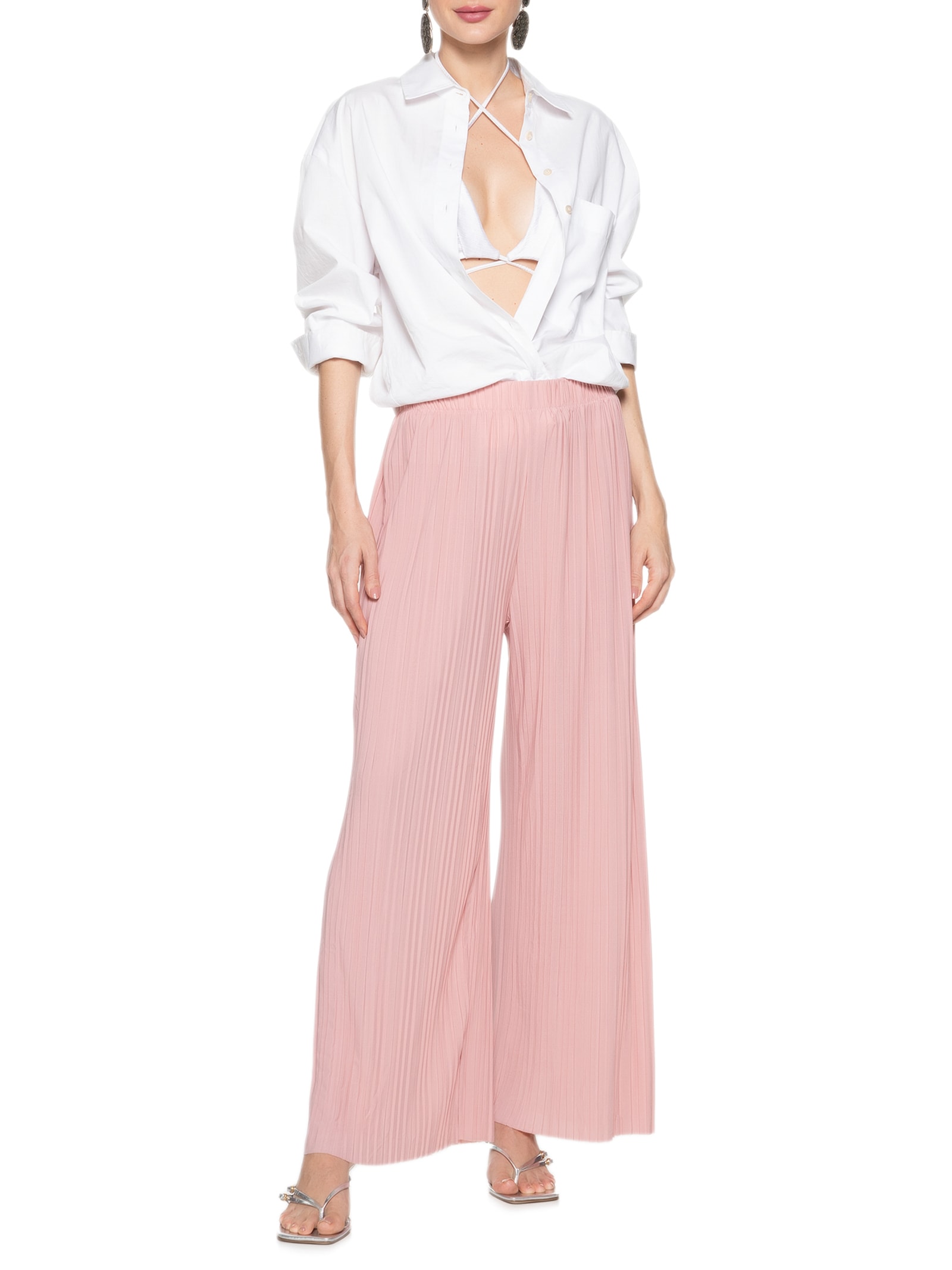 Calça Feminina Pantalona Plissada Rosa Market 33