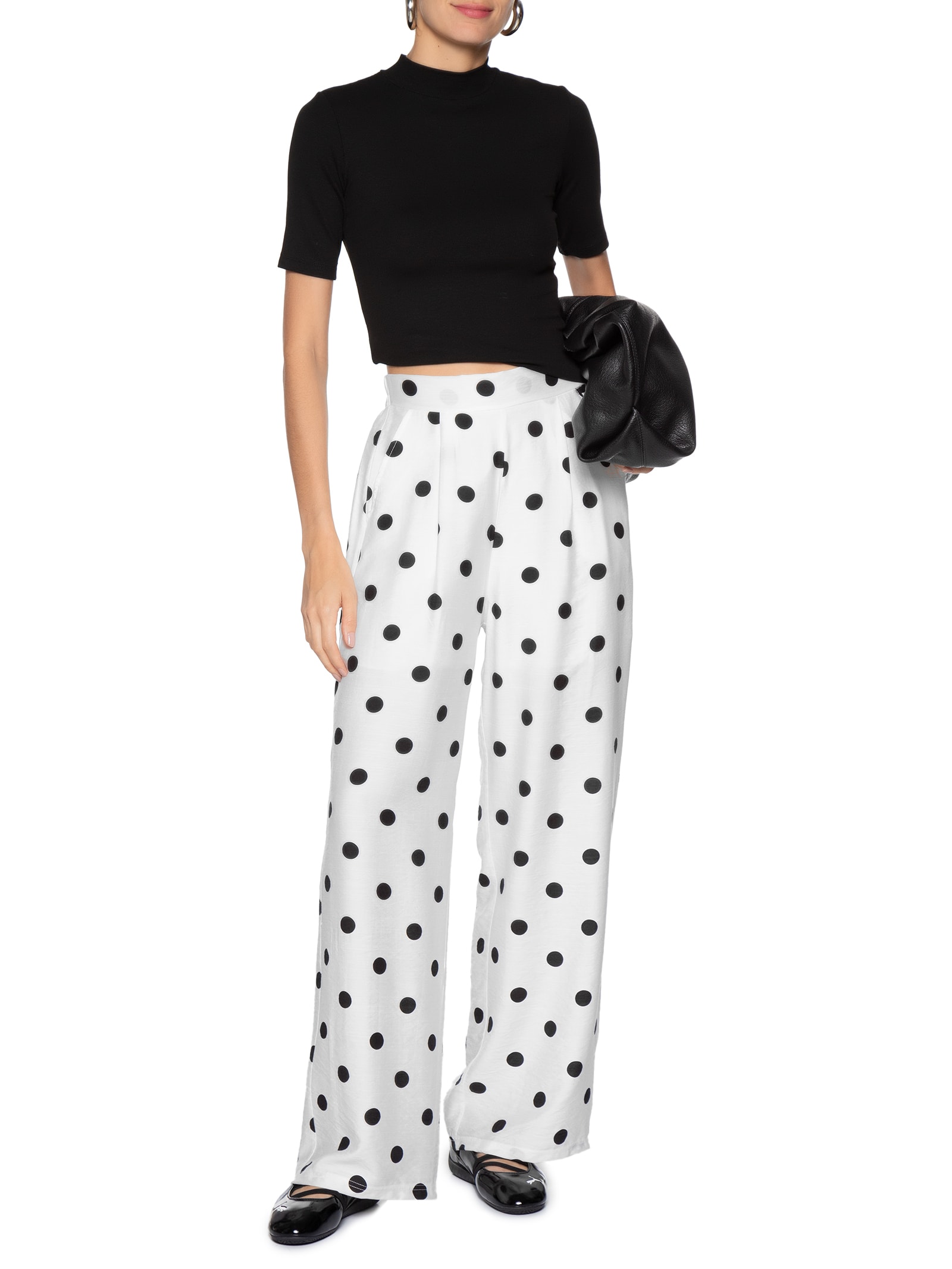 Calça Feminina Pantalona Poá Branco Market 33