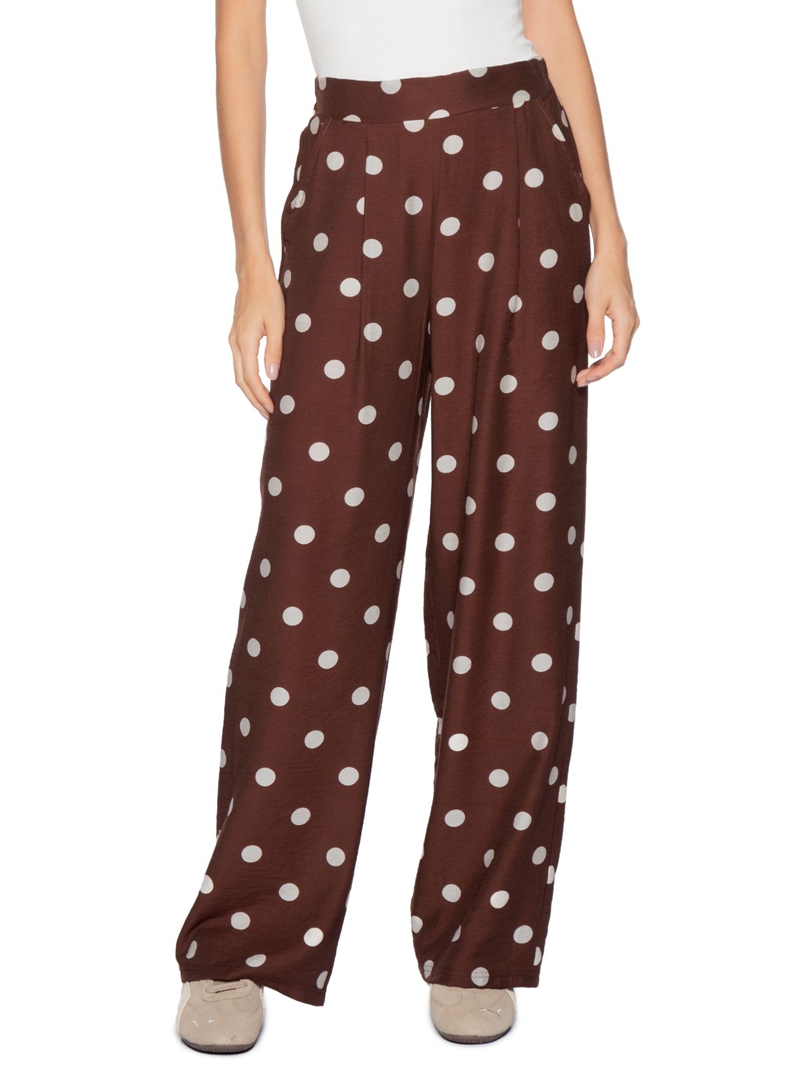 Calça Feminina Pantalona Poá Marrom Market 33