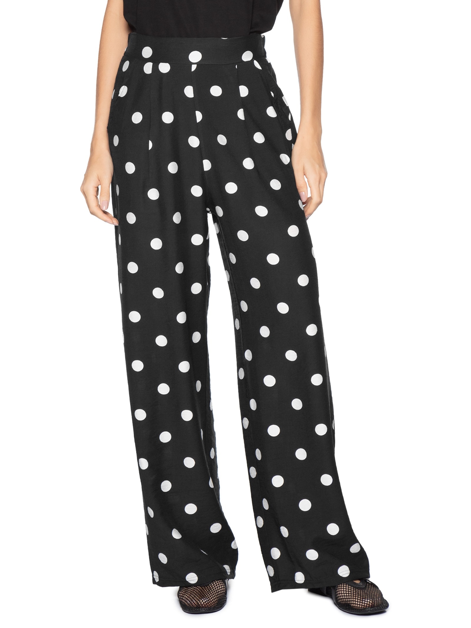 Calça Feminina Pantalona Poá Preto Market 33