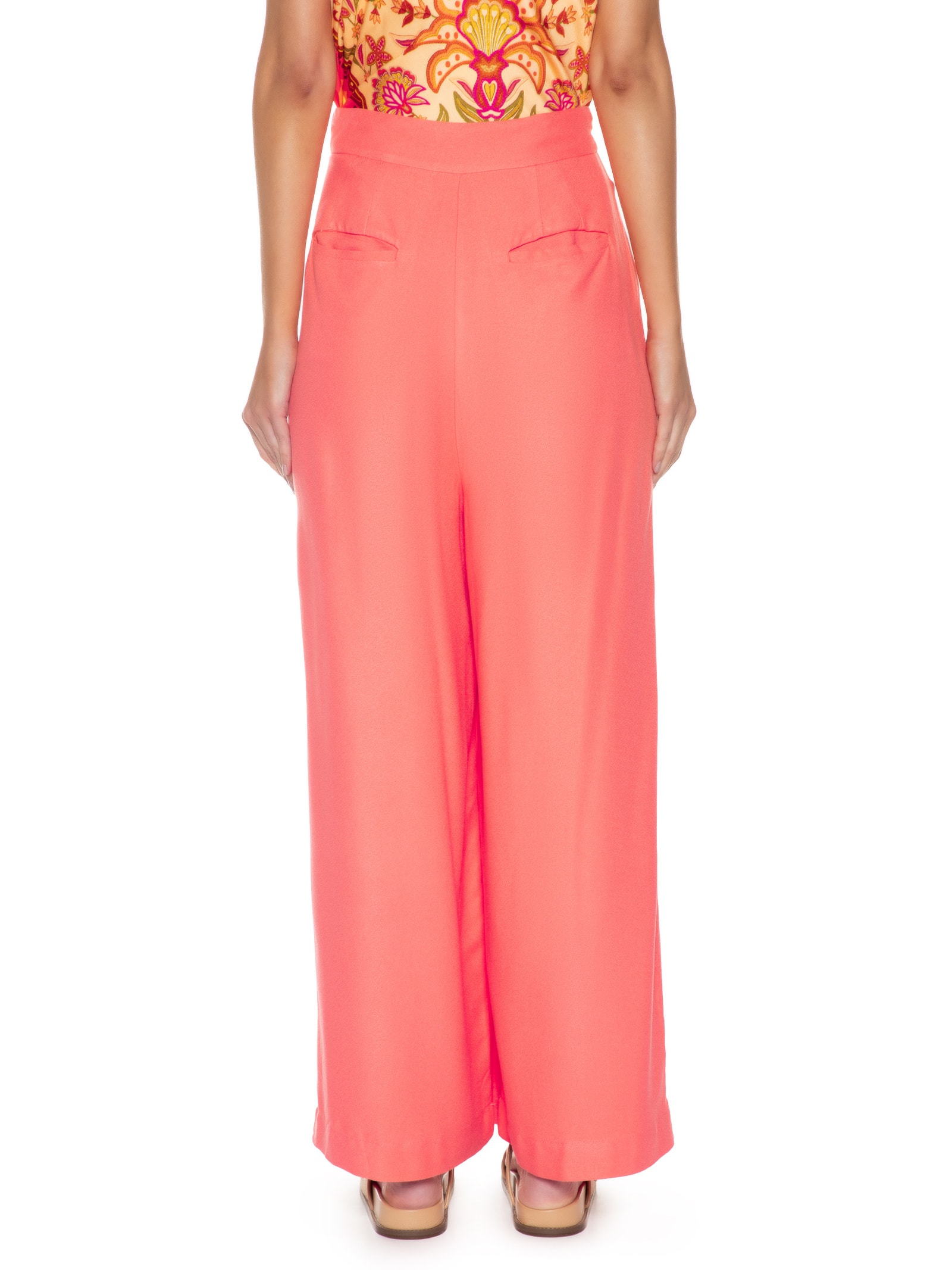 Calça Feminina Pantalona Pregas Rosa Farm