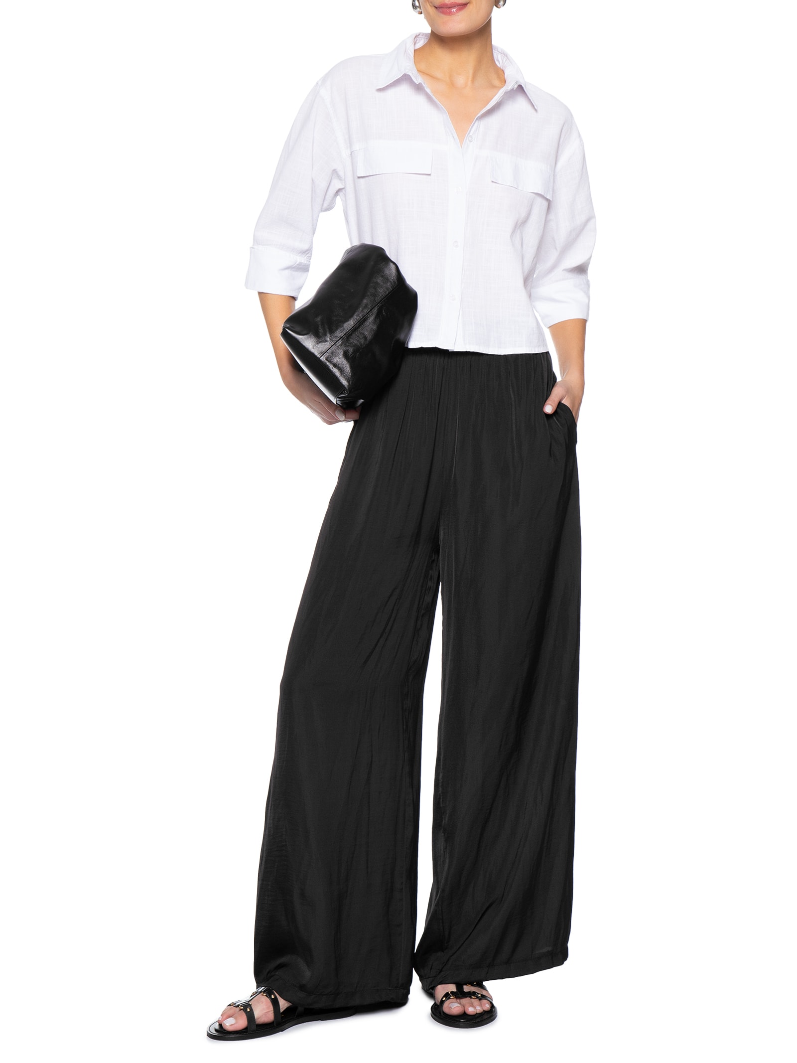 Calça Feminina Pantalona Preto Basiq