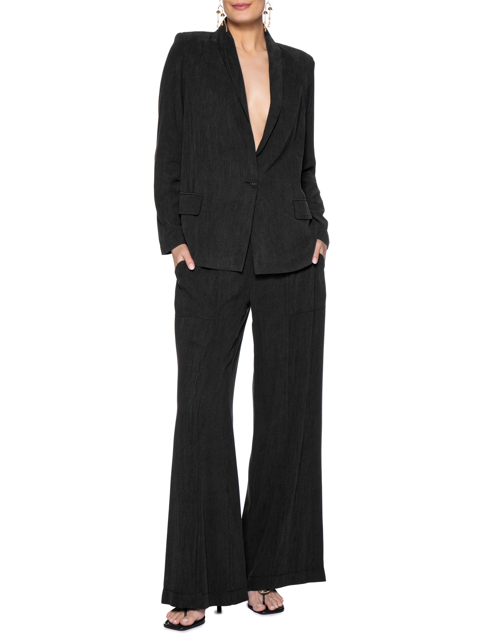 Calça Feminina Pantalona Recorte Preto Maria Filó