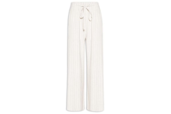 Calça Feminina Pantalona Risca De Giz Com Linho - Bege