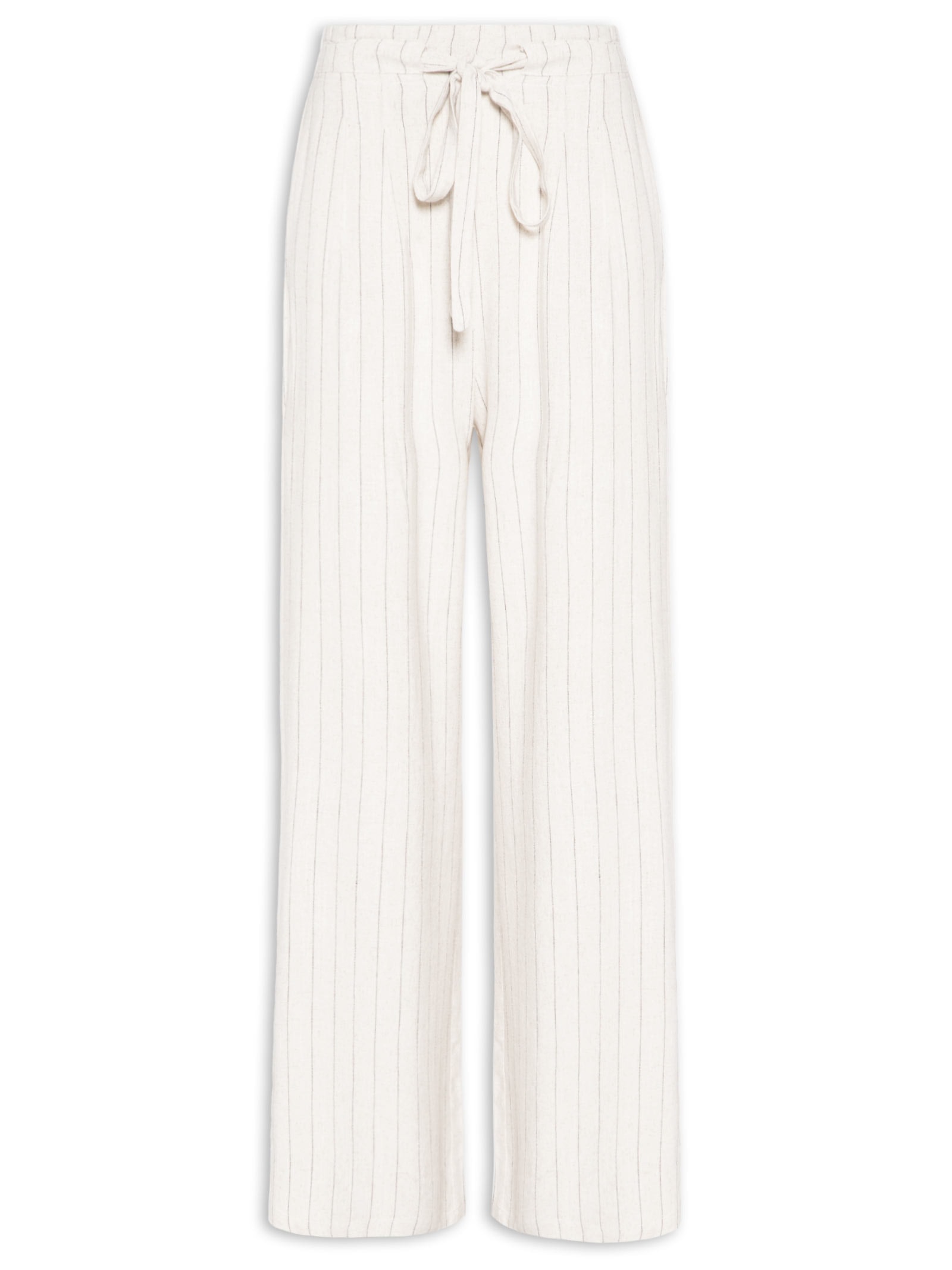 Calça Feminina Pantalona Risca De Giz Com Linho Bege Basiq