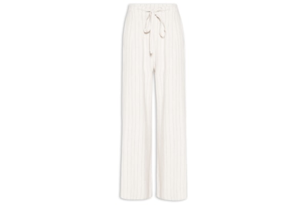 Calça Feminina Pantalona Risca De Giz Com Linho - Bege