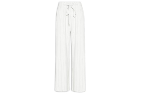 Calça Feminina Pantalona Risca De Giz Com Linho - Branco