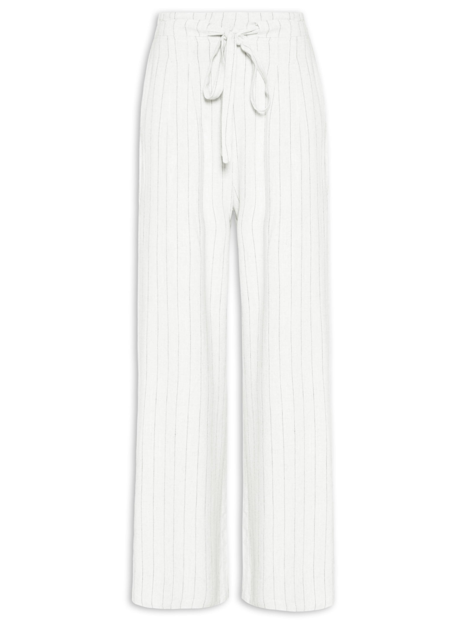 Calça Feminina Pantalona Risca De Giz Com Linho Branco Basiq
