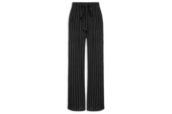 Calça Feminina Pantalona Risca De Giz Com Linho - Preto