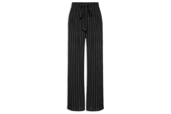 Calça Feminina Pantalona Risca De Giz Com Linho - Preto