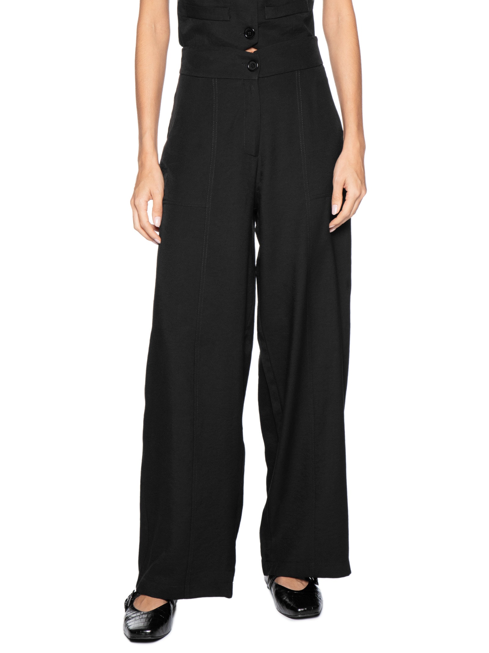 Calça Feminina Pantalona Social Preto Basiq