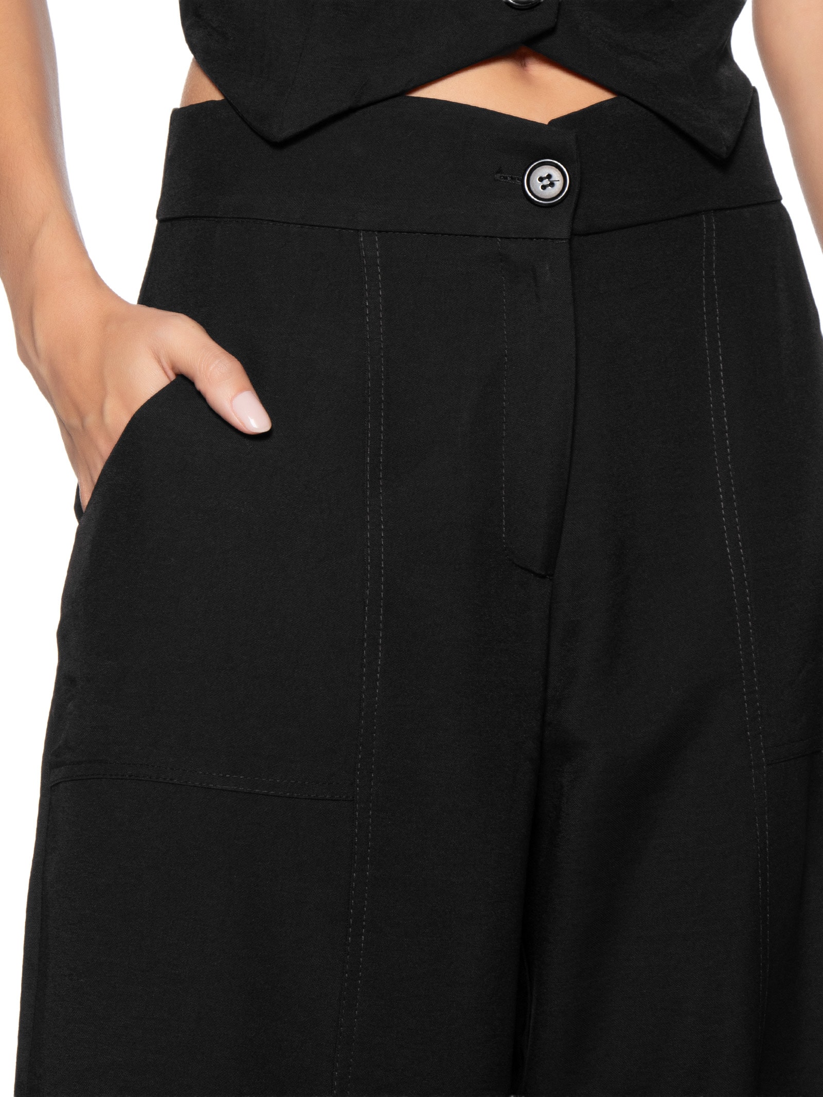 Calça Feminina Pantalona Social Preto Basiq