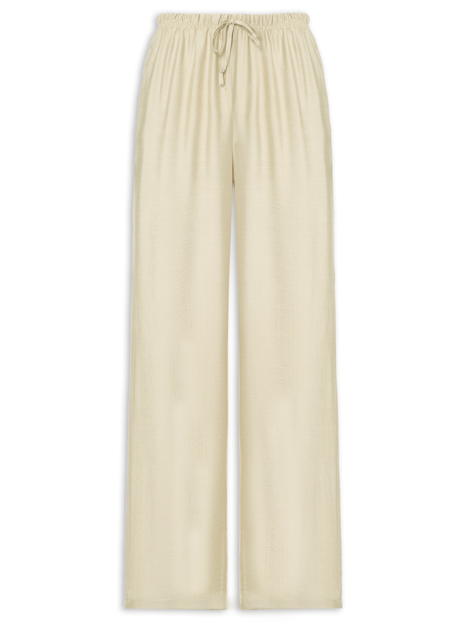 Calça Feminina Pantalona Texturizada Bege Basiq