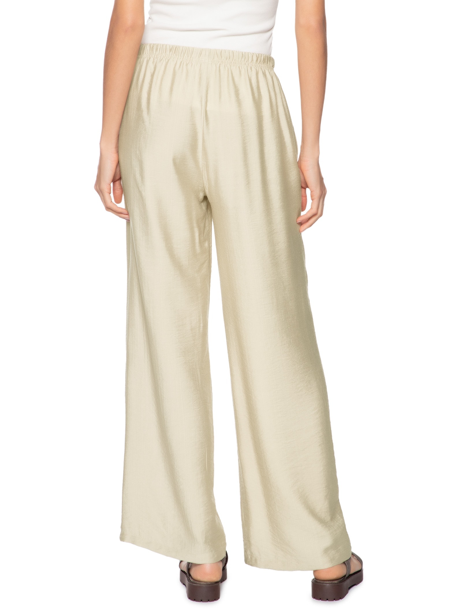 Calça Feminina Pantalona Texturizada Bege Basiq