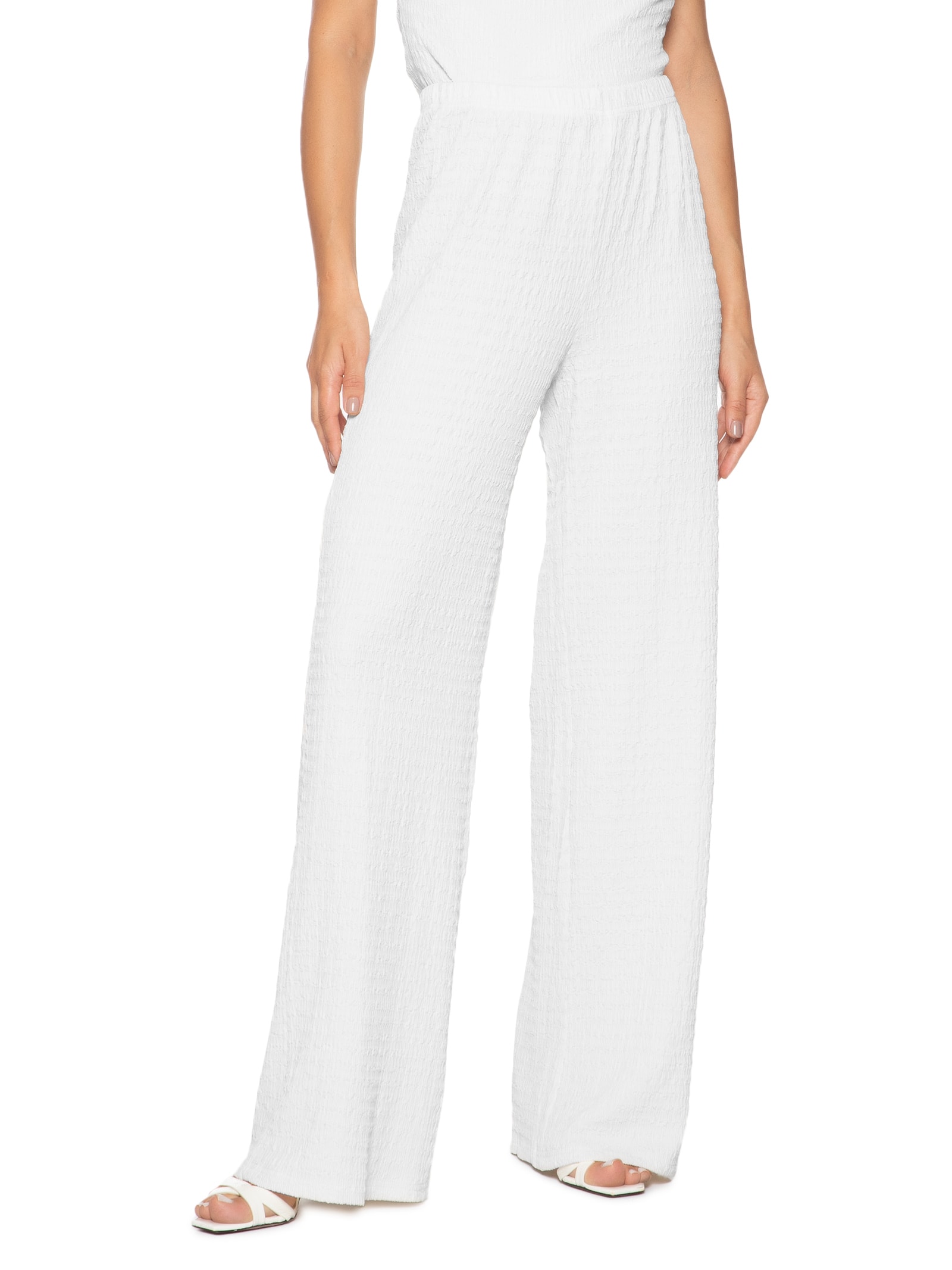Calça Feminina Pantalona Texturizada Branco '2Essential