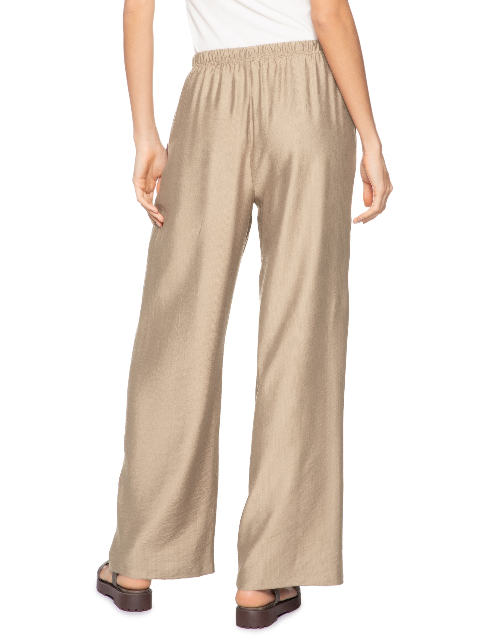 Calça Feminina Pantalona Texturizada Marrom Basiq