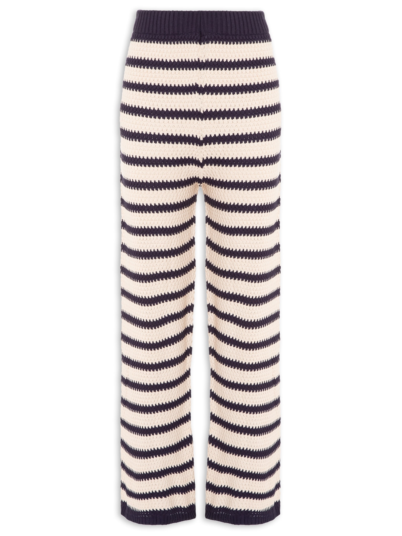 Calça Feminina Pantalona Tricot Listras Lab Branco Cantão