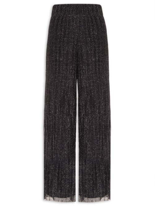 Calça Feminina Pantalona Tule Plissado - Preto