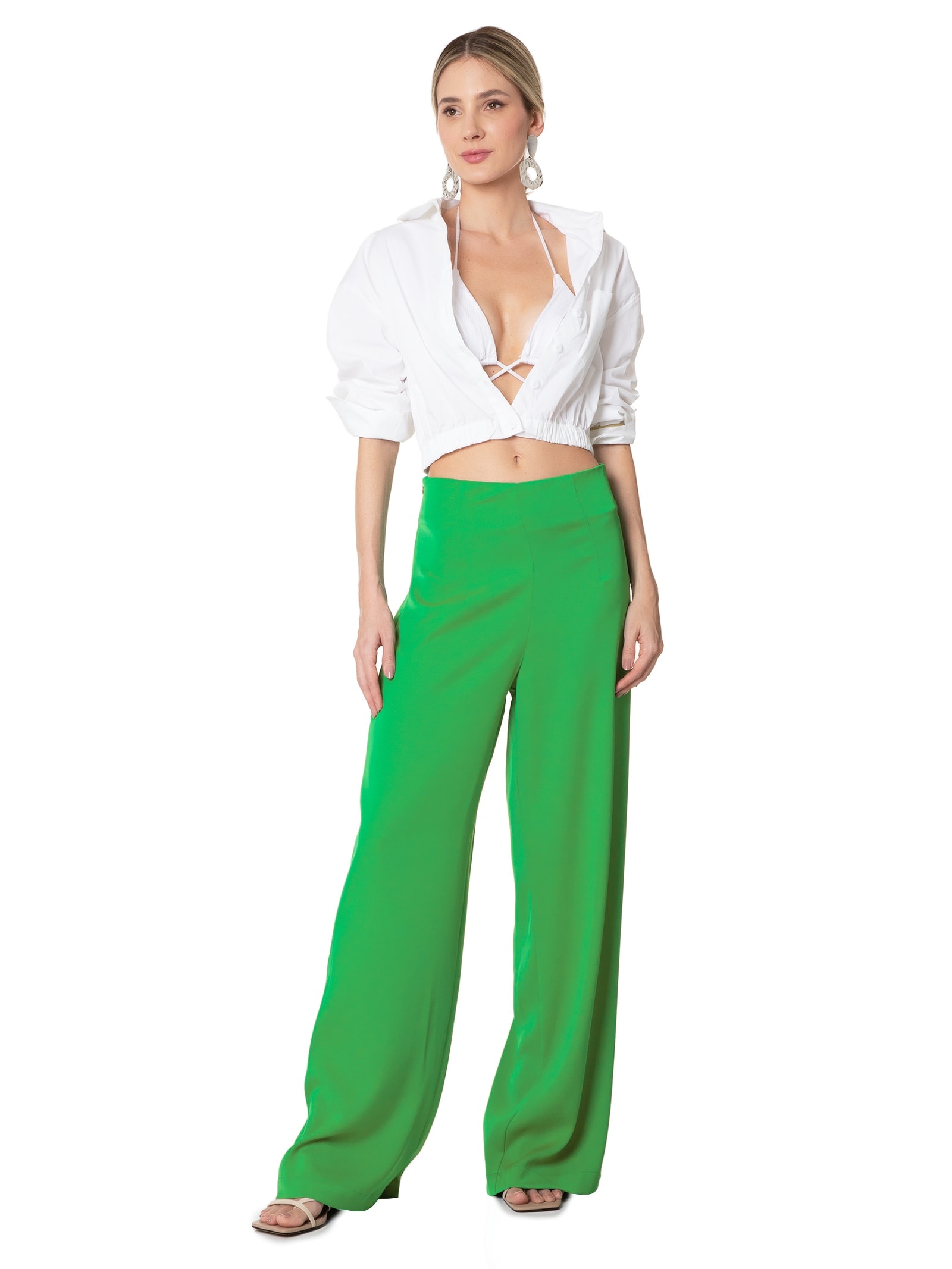 Calça Feminina Pantalona Verde Market 33