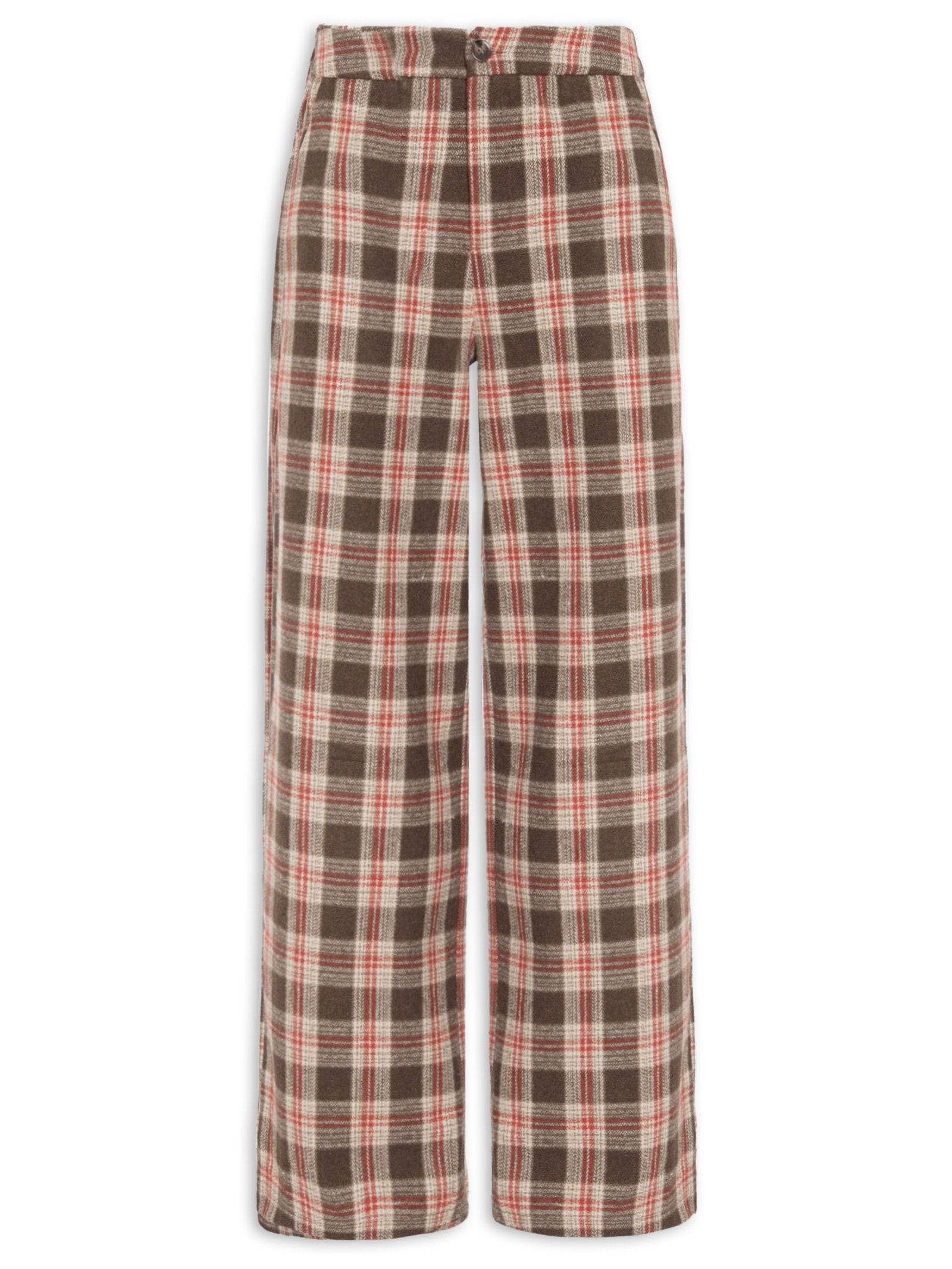 Calça Feminina Pantalona Xadrez Bege Basiq