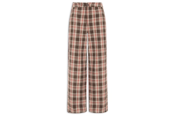 Calça Feminina Pantalona Xadrez - Bege