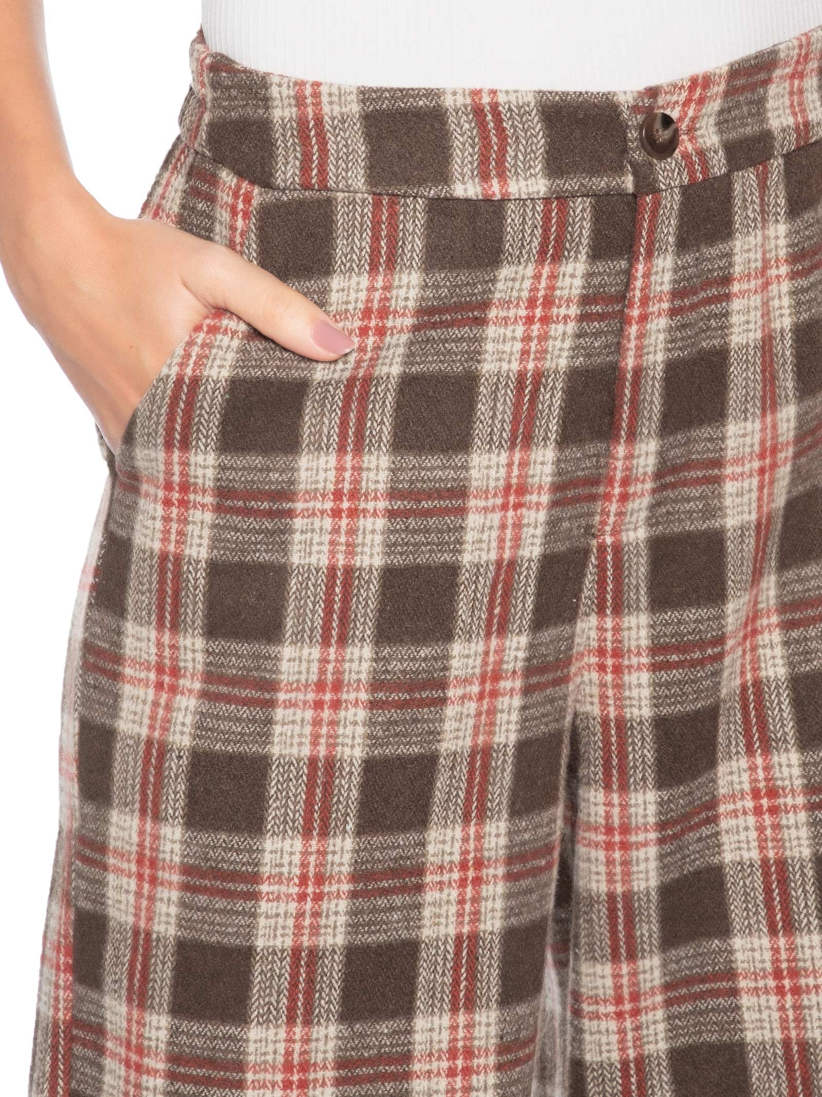 Calça Feminina Pantalona Xadrez Bege Basiq