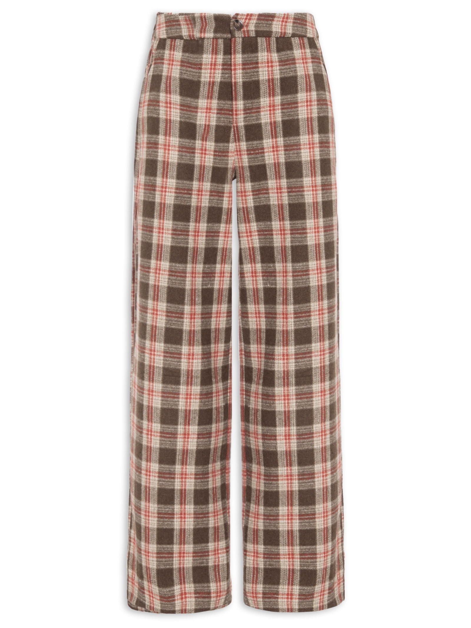 Calça Feminina Pantalona Xadrez Bege Basiq