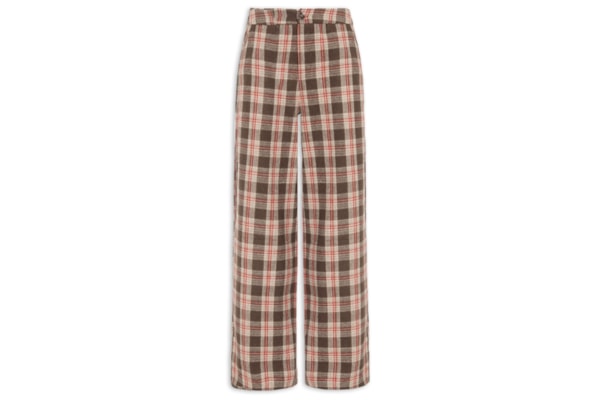 Calça Feminina Pantalona Xadrez - Bege