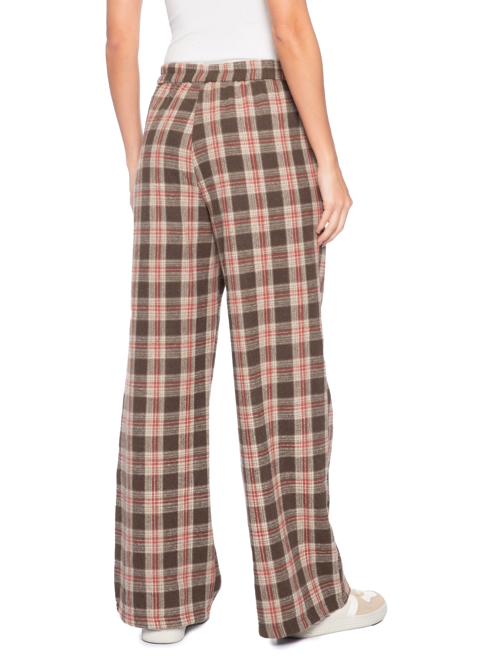 Calça Feminina Pantalona Xadrez Bege Basiq