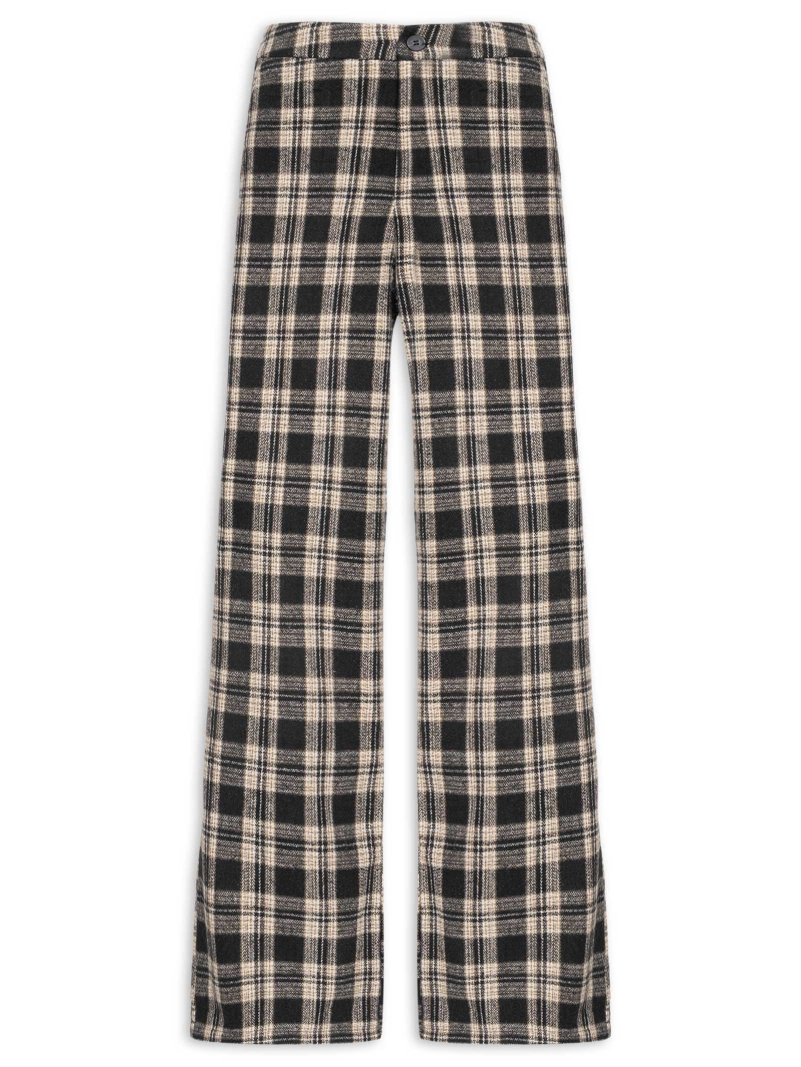 Calça Feminina Pantalona Xadrez Preto Basiq