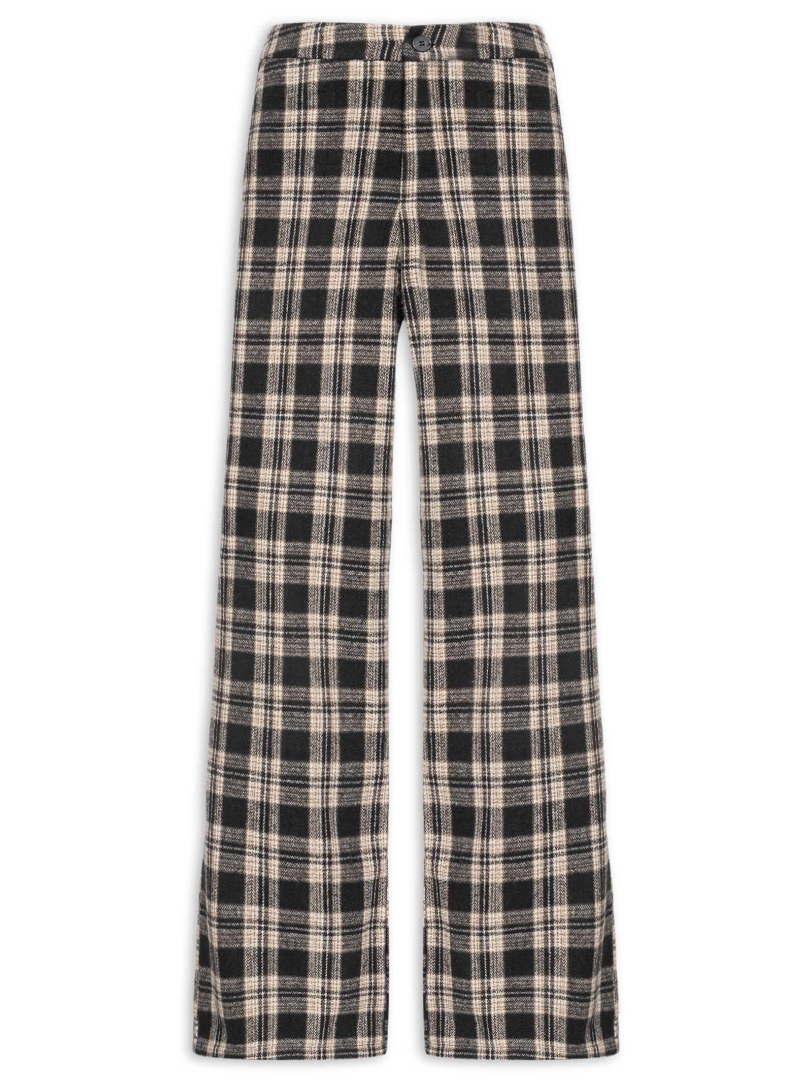 Calça Feminina Pantalona Xadrez Preto Basiq
