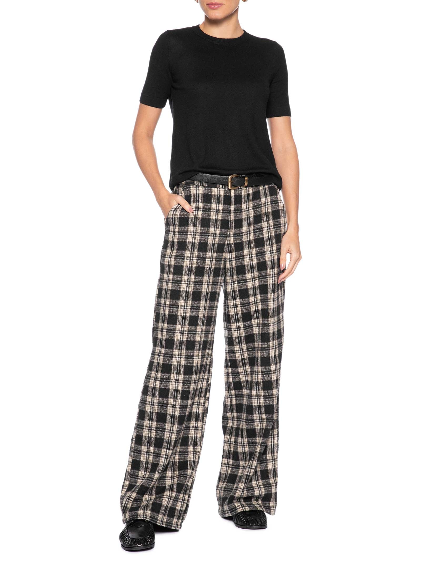 Calça Feminina Pantalona Xadrez Preto Basiq