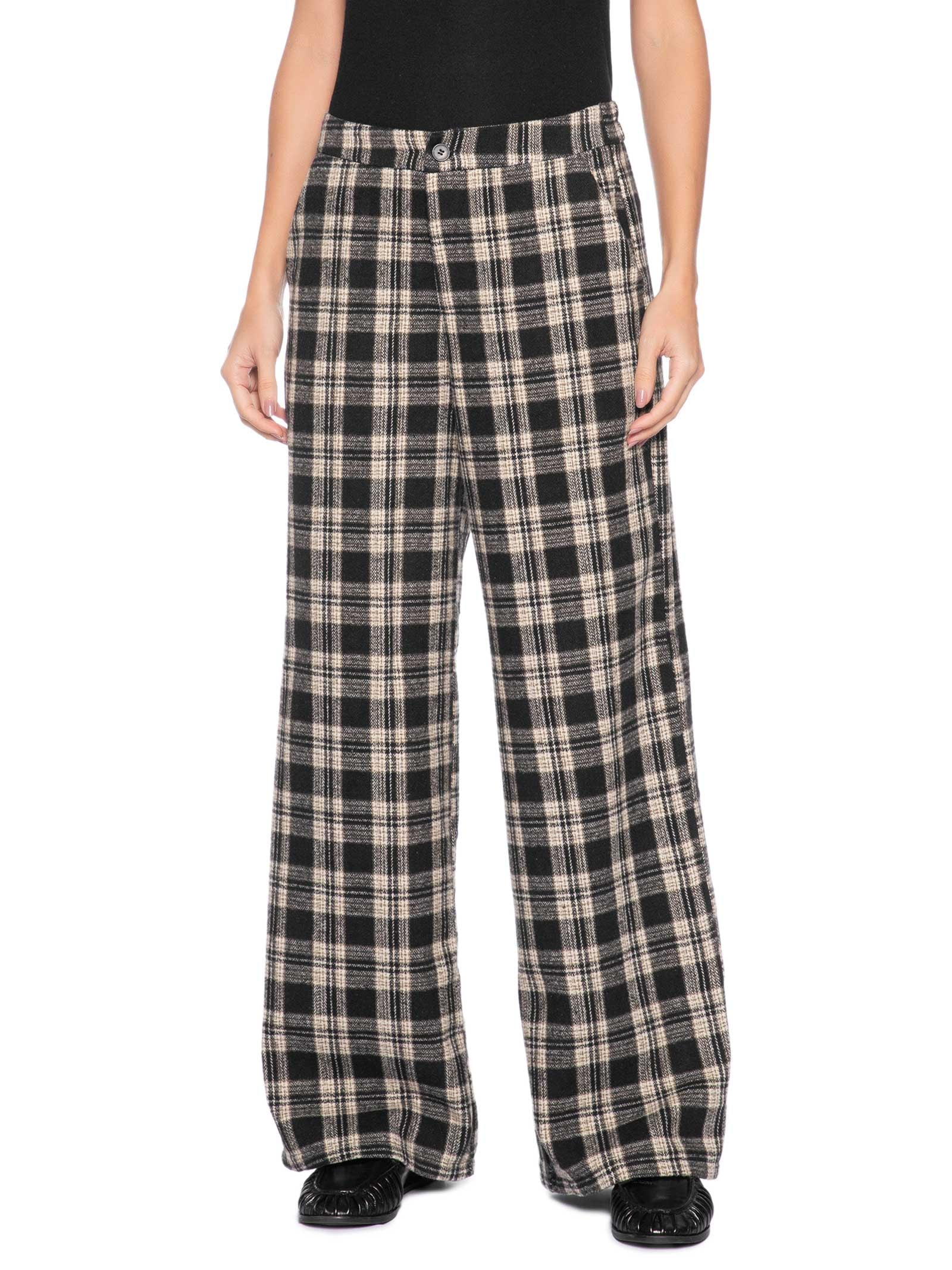 Calça Feminina Pantalona Xadrez Preto Basiq