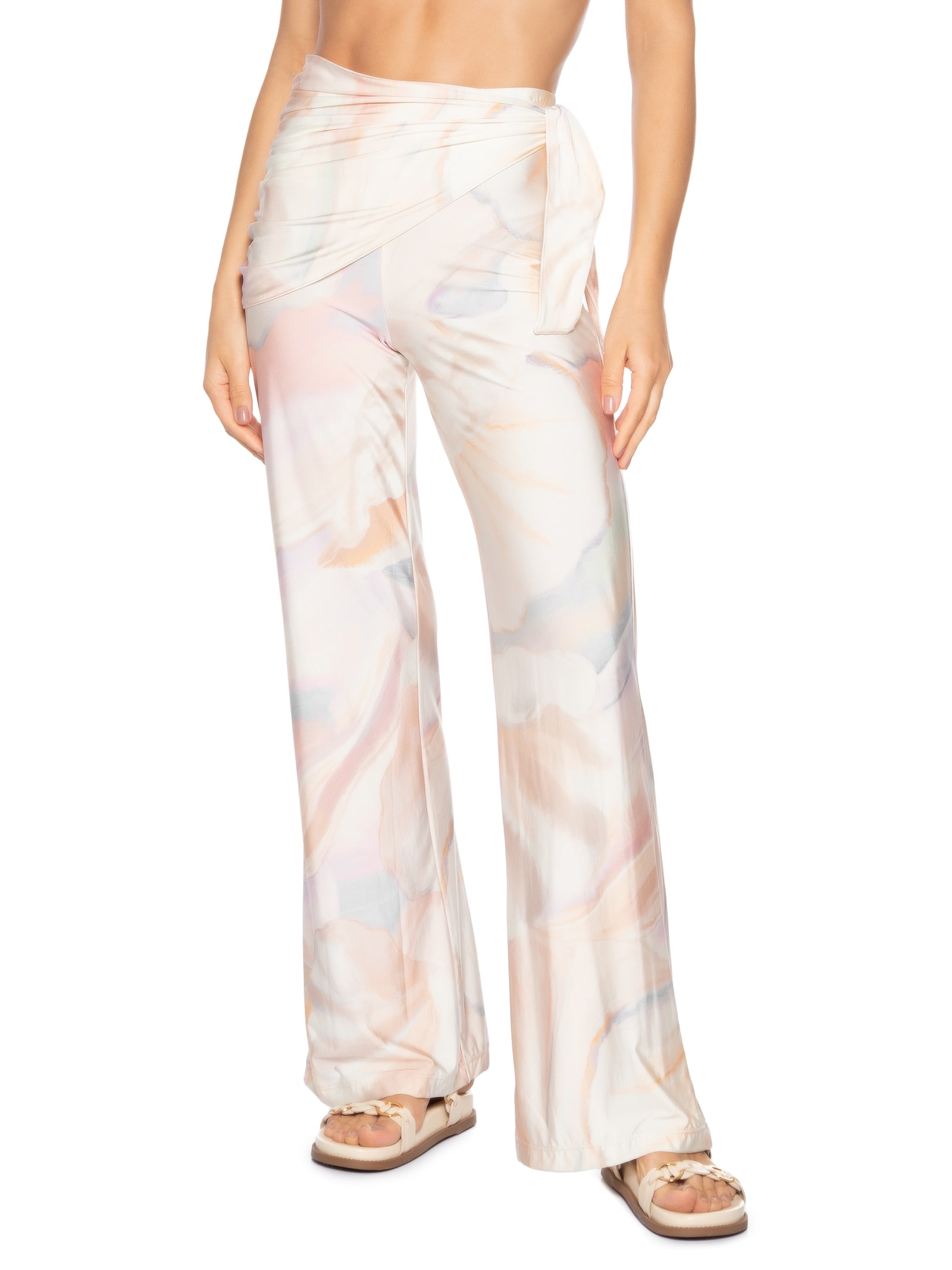 Calça Feminina Pareô Maxi Pérola Rosa Farm Praia