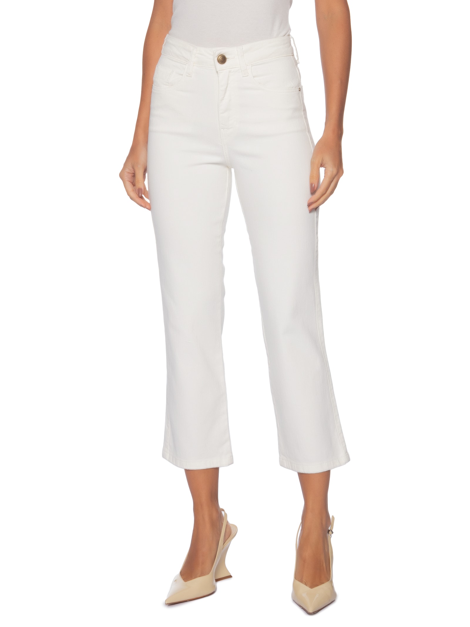 Calça Feminina Paula Reta Curta Branco Le Lis