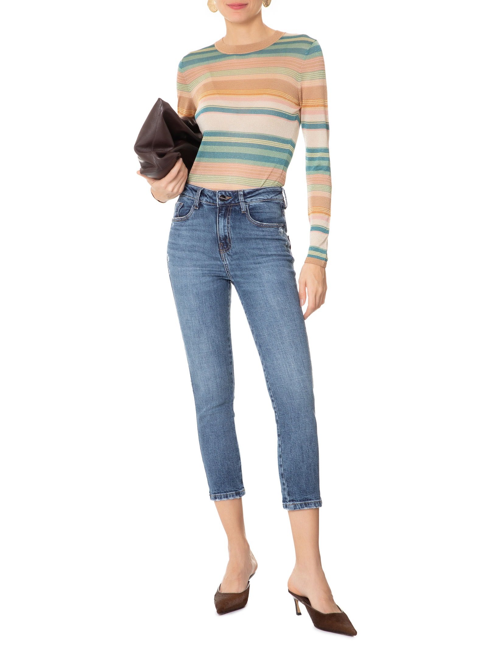 Calça Feminina Paula Reta Curta Marmo Azul Le Lis