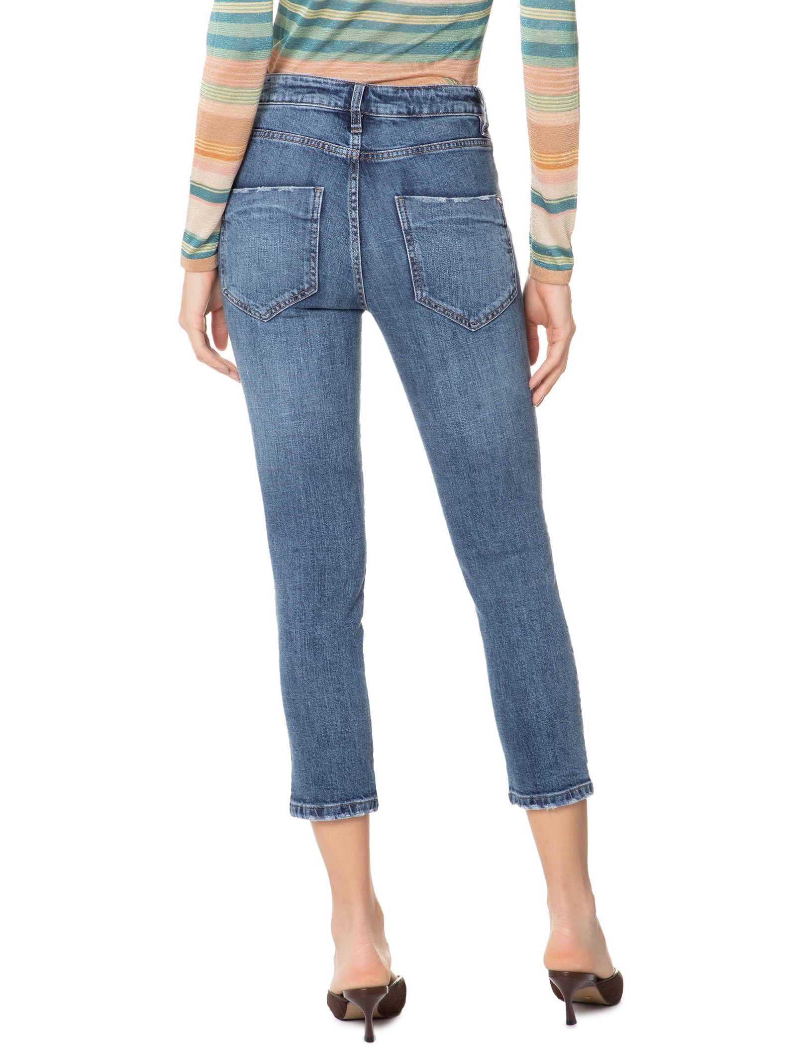 Calça Feminina Paula Reta Curta Marmo Azul Le Lis