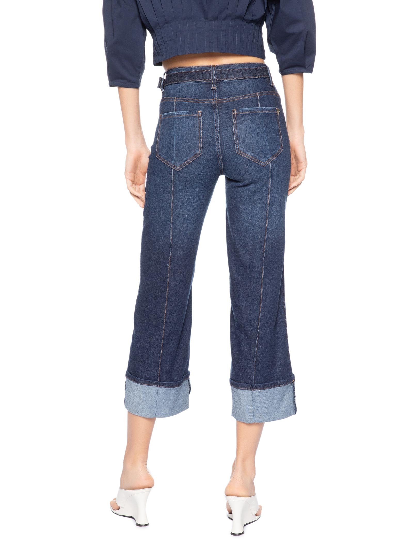 Calça Feminina Paula Straight Barra VI Azul Le Lis