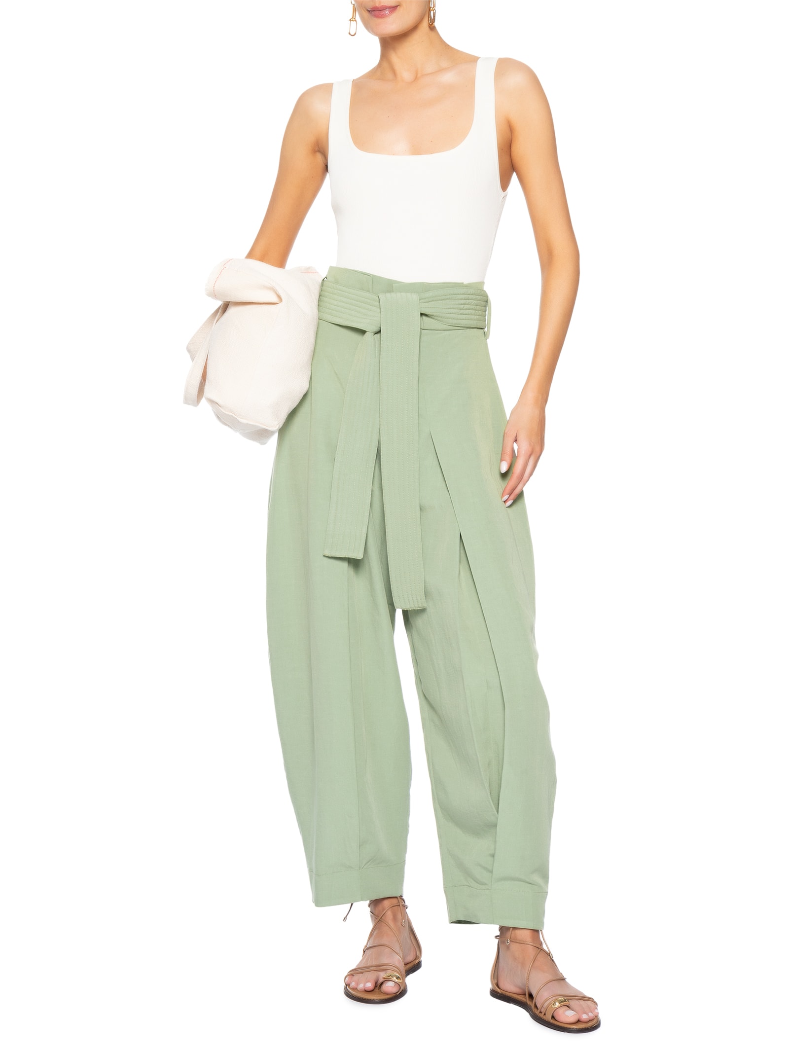 Calça Feminina Pespontos Linen Verde Osklen
