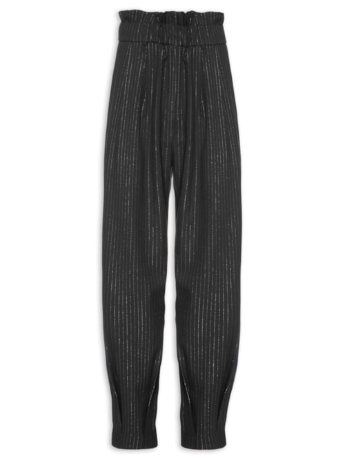 Calça Feminina Plano Carrot Lurex Listrado – Preto