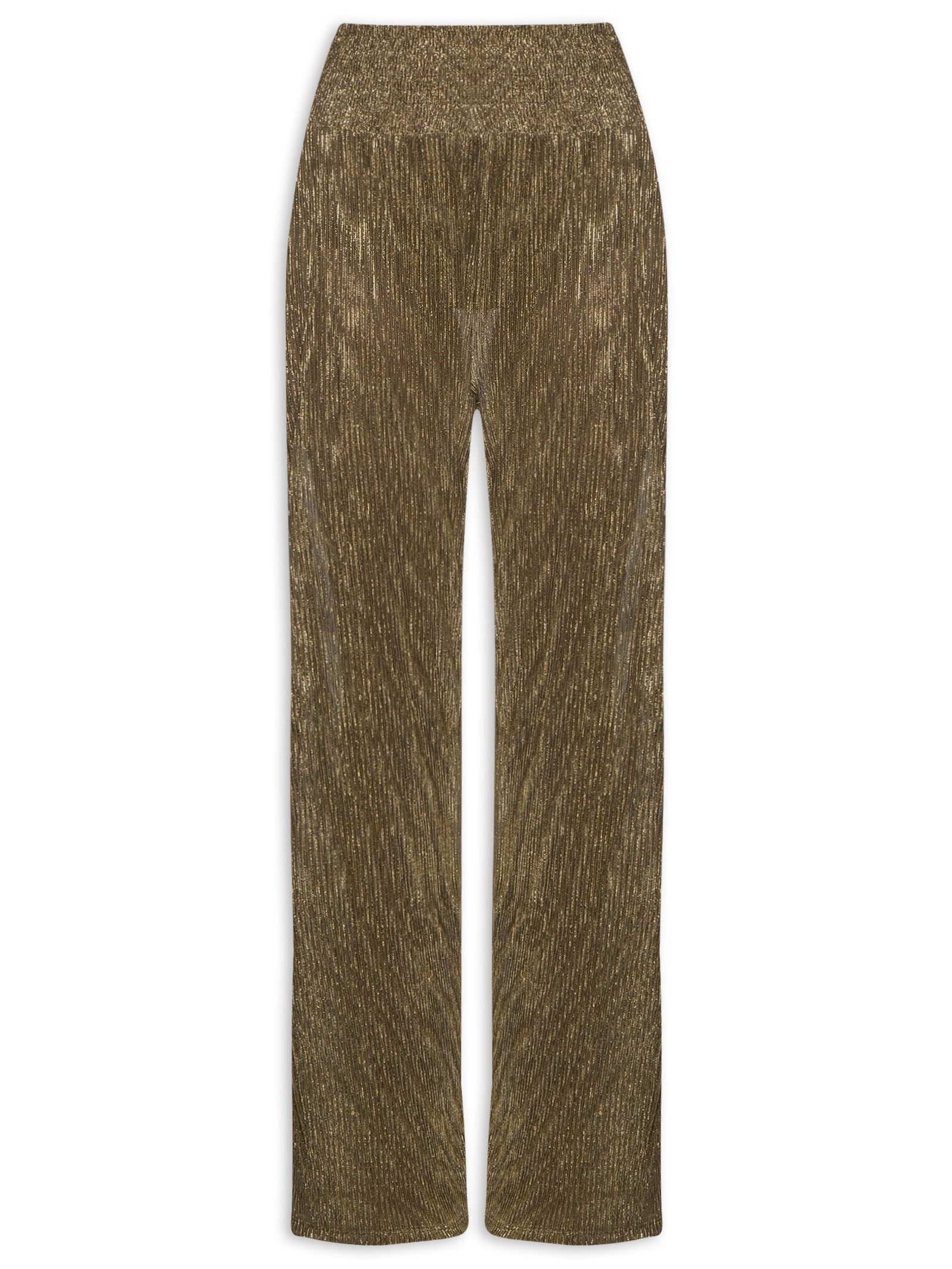 Calça Feminina Plissada Metalizada Dourado Colcci