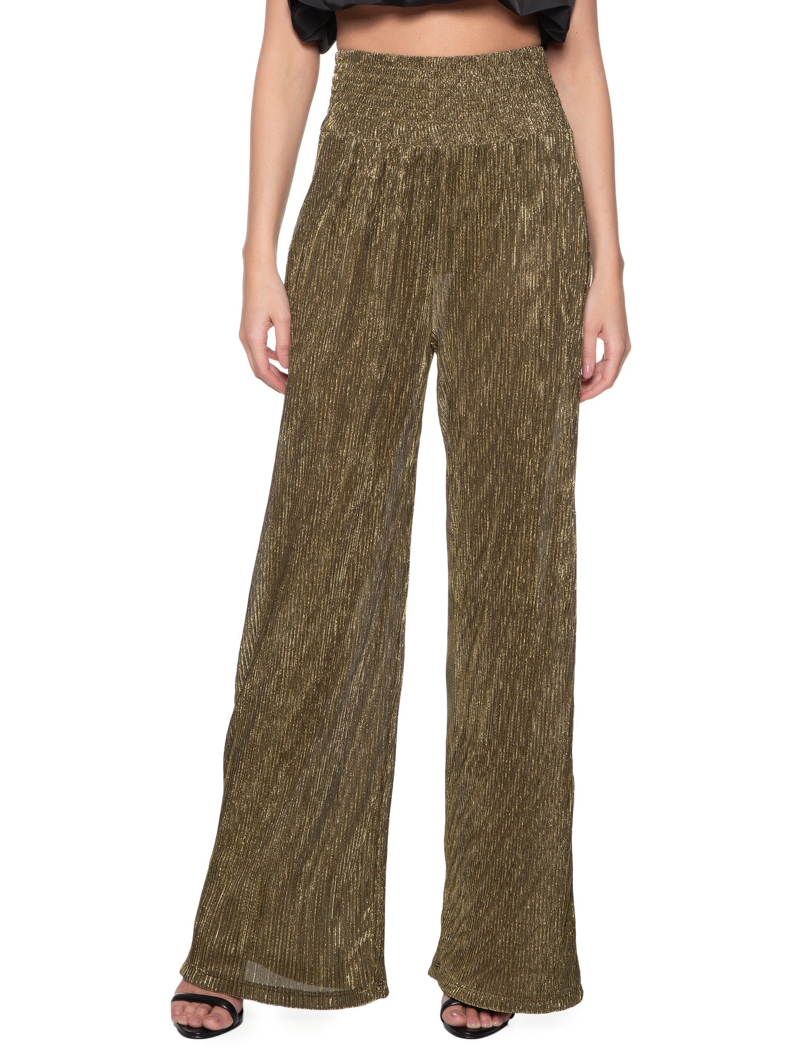 Calça Feminina Plissada Metalizada Dourado Colcci