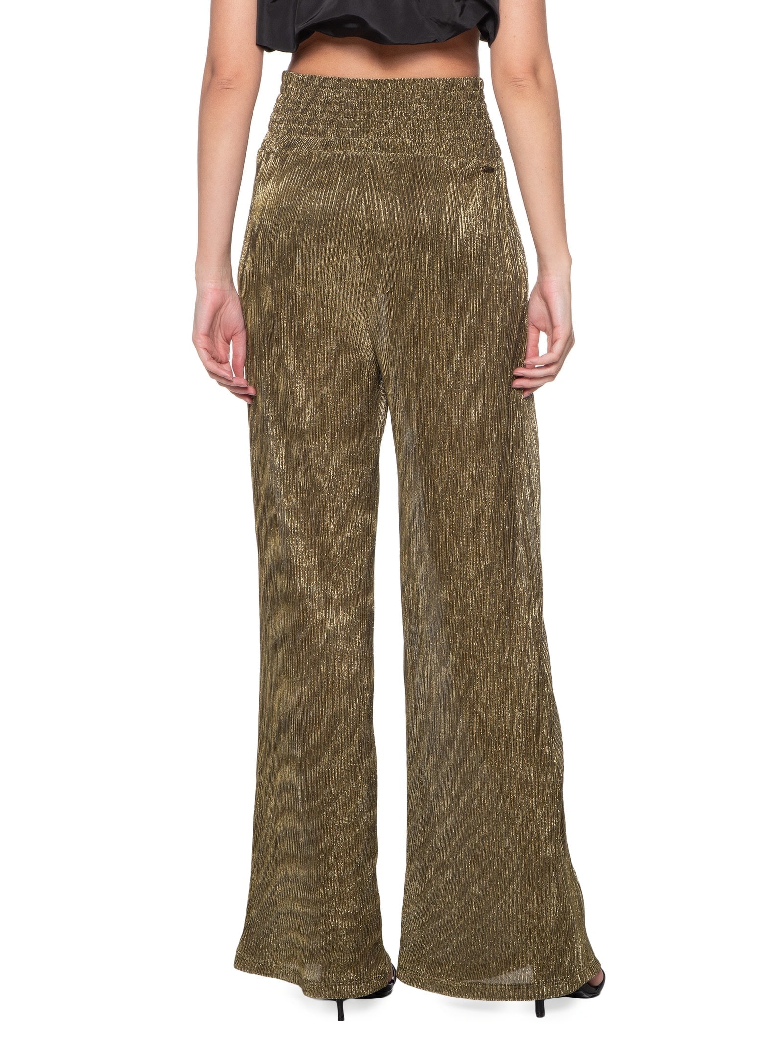 Calça Feminina Plissada Metalizada Dourado Colcci