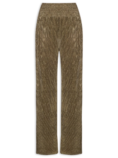 Calça Feminina Plissada Metalizada - Dourado